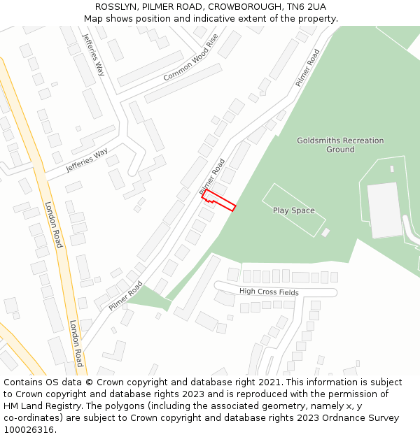 ROSSLYN, PILMER ROAD, CROWBOROUGH, TN6 2UA: Location map and indicative extent of plot