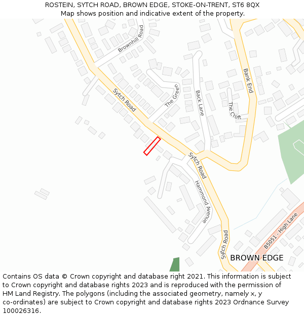 ROSTEIN, SYTCH ROAD, BROWN EDGE, STOKE-ON-TRENT, ST6 8QX: Location map and indicative extent of plot