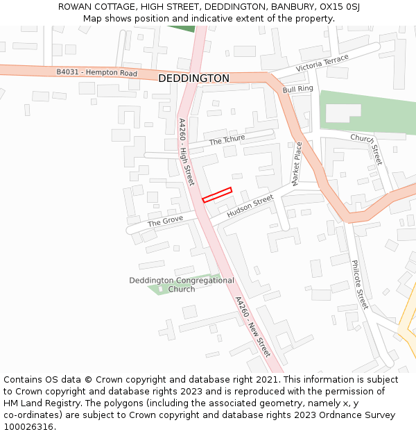 ROWAN COTTAGE, HIGH STREET, DEDDINGTON, BANBURY, OX15 0SJ: Location map and indicative extent of plot