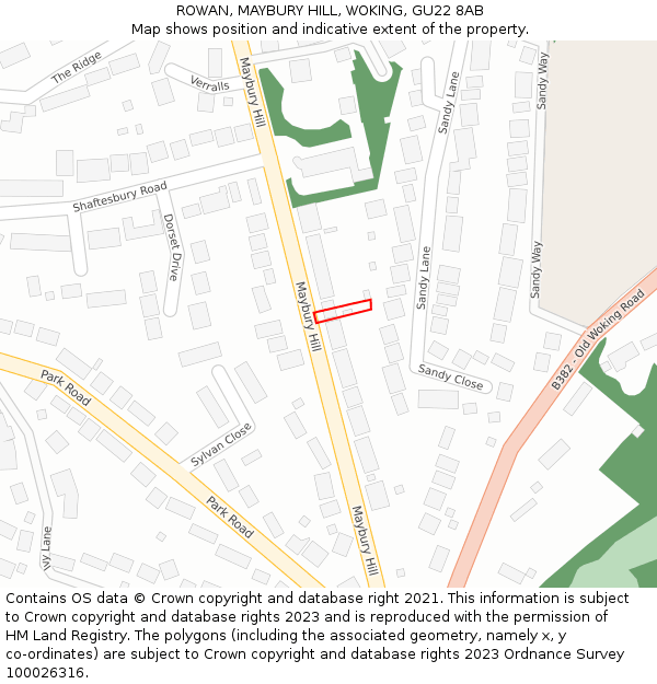 ROWAN, MAYBURY HILL, WOKING, GU22 8AB: Location map and indicative extent of plot