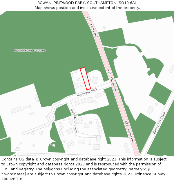 ROWAN, PINEWOOD PARK, SOUTHAMPTON, SO19 6AL: Location map and indicative extent of plot