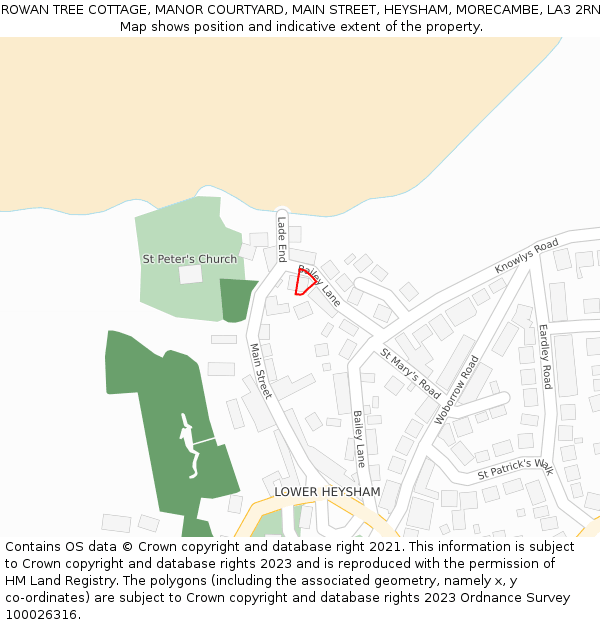 ROWAN TREE COTTAGE, MANOR COURTYARD, MAIN STREET, HEYSHAM, MORECAMBE, LA3 2RN: Location map and indicative extent of plot