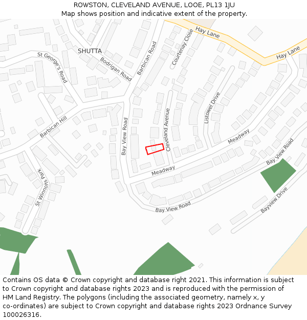 ROWSTON, CLEVELAND AVENUE, LOOE, PL13 1JU: Location map and indicative extent of plot