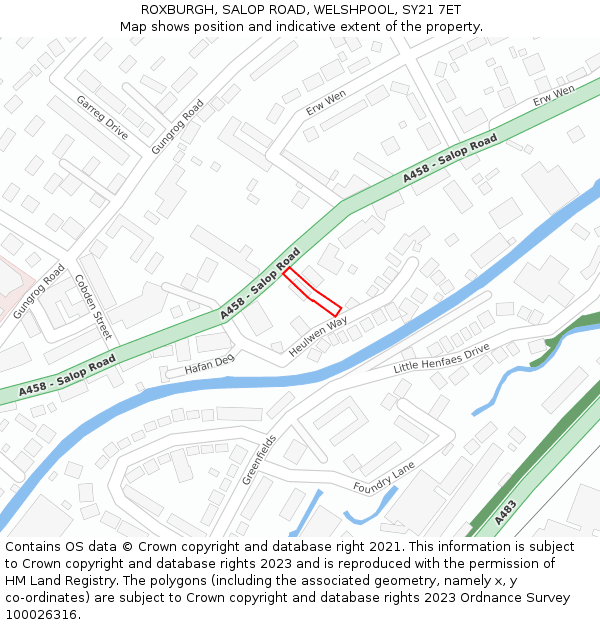 ROXBURGH, SALOP ROAD, WELSHPOOL, SY21 7ET: Location map and indicative extent of plot