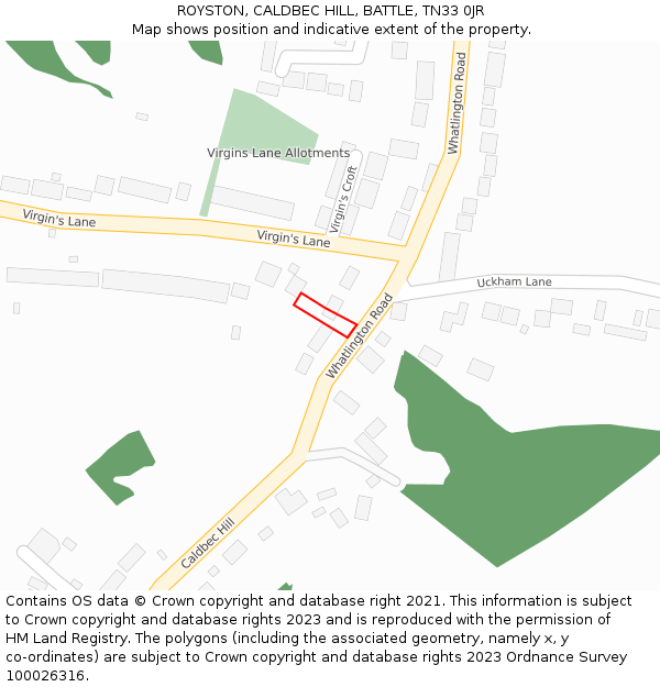 ROYSTON, CALDBEC HILL, BATTLE, TN33 0JR: Location map and indicative extent of plot