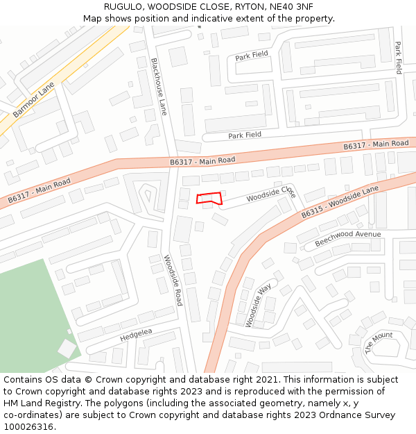 RUGULO, WOODSIDE CLOSE, RYTON, NE40 3NF: Location map and indicative extent of plot