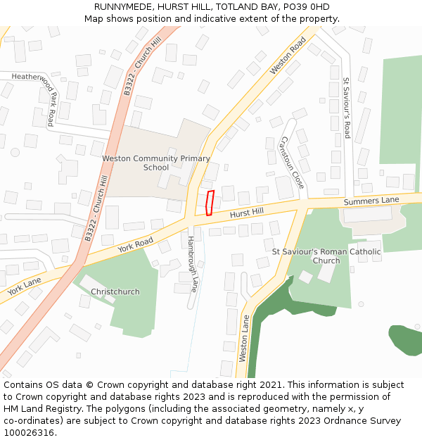 RUNNYMEDE, HURST HILL, TOTLAND BAY, PO39 0HD: Location map and indicative extent of plot