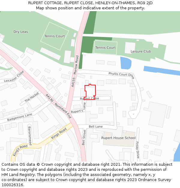 RUPERT COTTAGE, RUPERT CLOSE, HENLEY-ON-THAMES, RG9 2JD: Location map and indicative extent of plot