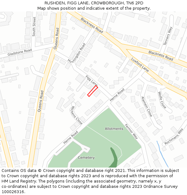 RUSHDEN, FIGG LANE, CROWBOROUGH, TN6 2PD: Location map and indicative extent of plot