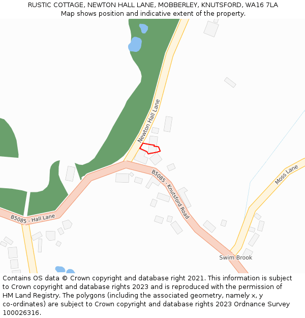 RUSTIC COTTAGE, NEWTON HALL LANE, MOBBERLEY, KNUTSFORD, WA16 7LA: Location map and indicative extent of plot