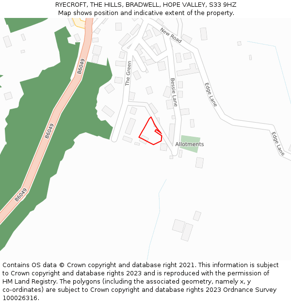 RYECROFT, THE HILLS, BRADWELL, HOPE VALLEY, S33 9HZ: Location map and indicative extent of plot