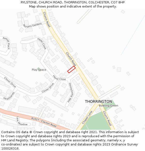 RYLSTONE, CHURCH ROAD, THORRINGTON, COLCHESTER, CO7 8HP: Location map and indicative extent of plot