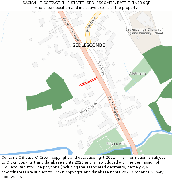 SACKVILLE COTTAGE, THE STREET, SEDLESCOMBE, BATTLE, TN33 0QE: Location map and indicative extent of plot