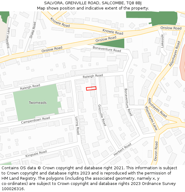 SALVORA, GRENVILLE ROAD, SALCOMBE, TQ8 8BJ: Location map and indicative extent of plot