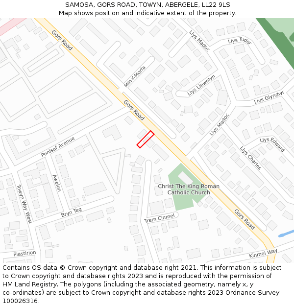 SAMOSA, GORS ROAD, TOWYN, ABERGELE, LL22 9LS: Location map and indicative extent of plot