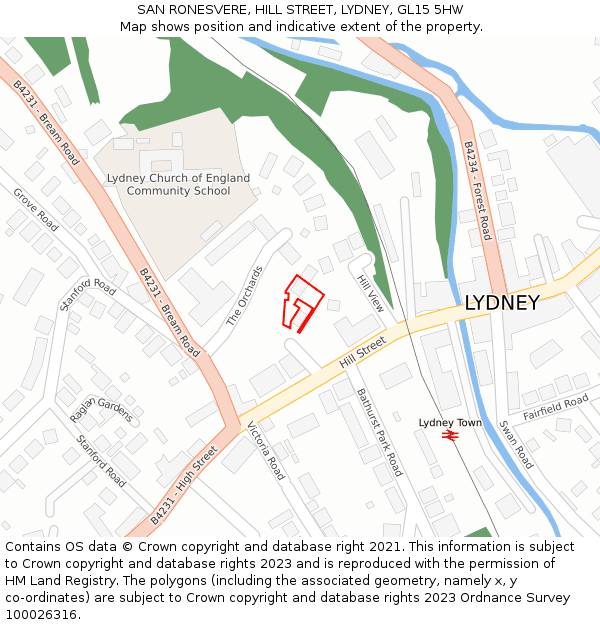 SAN RONESVERE, HILL STREET, LYDNEY, GL15 5HW: Location map and indicative extent of plot