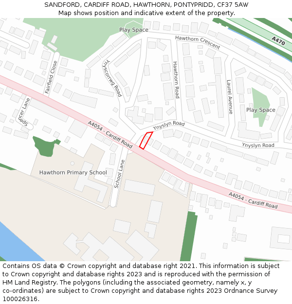 SANDFORD, CARDIFF ROAD, HAWTHORN, PONTYPRIDD, CF37 5AW: Location map and indicative extent of plot