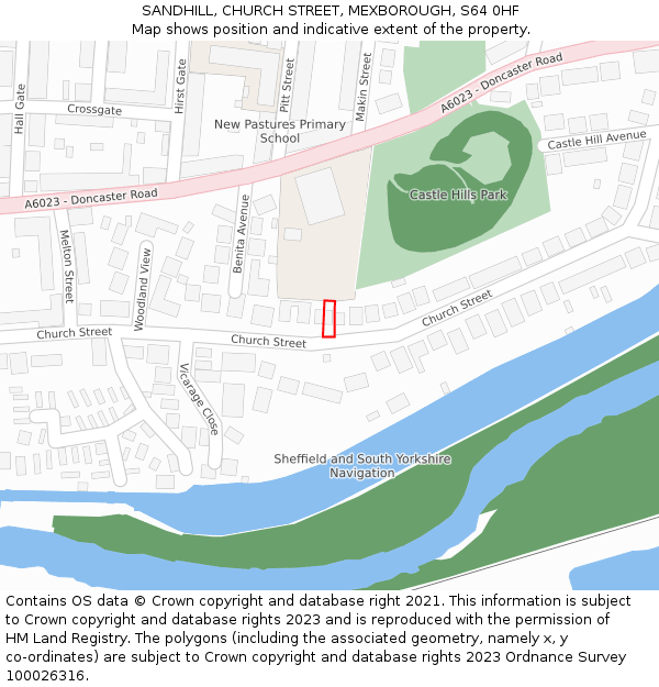 SANDHILL, CHURCH STREET, MEXBOROUGH, S64 0HF: Location map and indicative extent of plot