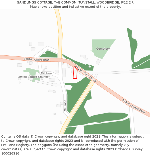 SANDLINGS COTTAGE, THE COMMON, TUNSTALL, WOODBRIDGE, IP12 2JR: Location map and indicative extent of plot