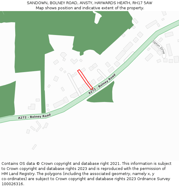 SANDOWN, BOLNEY ROAD, ANSTY, HAYWARDS HEATH, RH17 5AW: Location map and indicative extent of plot