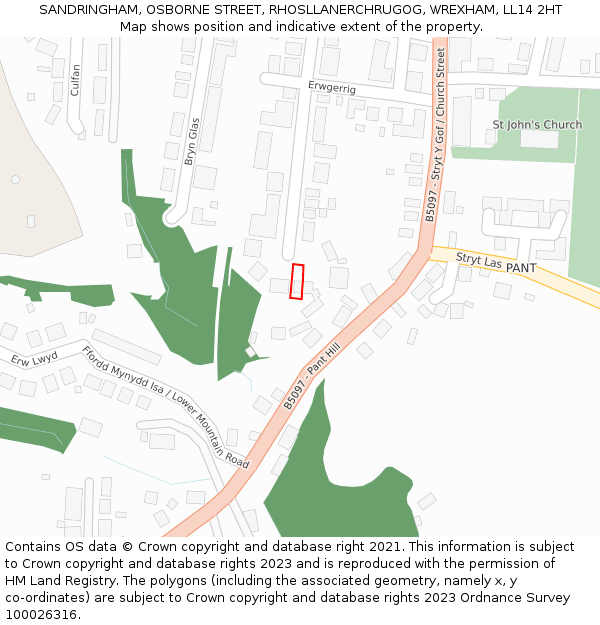 SANDRINGHAM, OSBORNE STREET, RHOSLLANERCHRUGOG, WREXHAM, LL14 2HT: Location map and indicative extent of plot