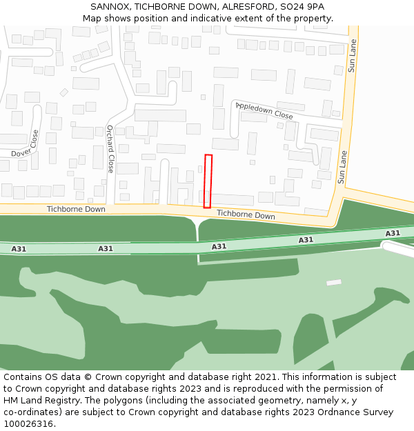 SANNOX, TICHBORNE DOWN, ALRESFORD, SO24 9PA: Location map and indicative extent of plot