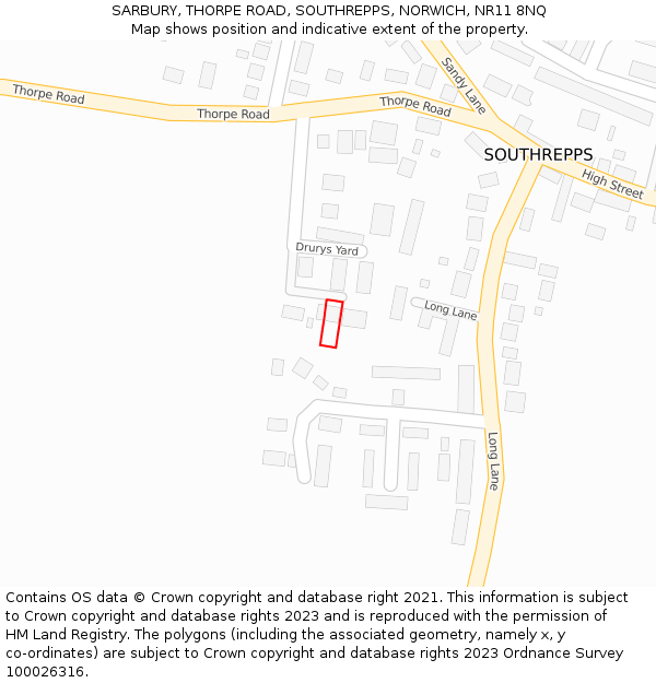 SARBURY, THORPE ROAD, SOUTHREPPS, NORWICH, NR11 8NQ: Location map and indicative extent of plot