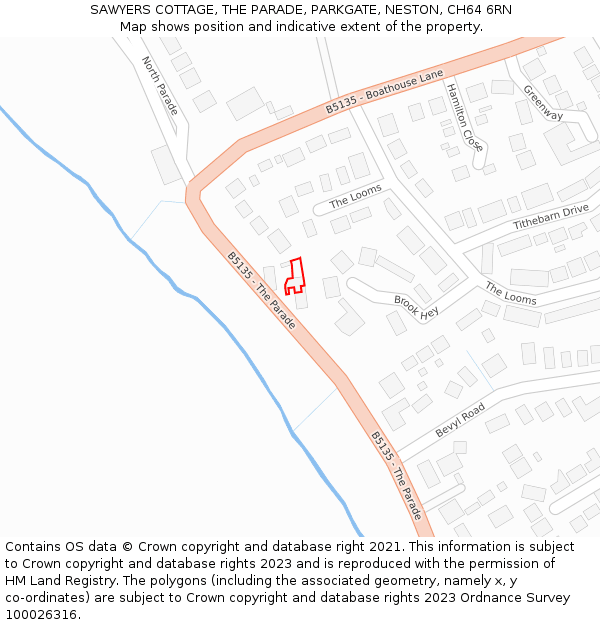 SAWYERS COTTAGE, THE PARADE, PARKGATE, NESTON, CH64 6RN: Location map and indicative extent of plot