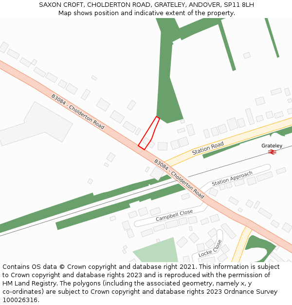 SAXON CROFT, CHOLDERTON ROAD, GRATELEY, ANDOVER, SP11 8LH: Location map and indicative extent of plot