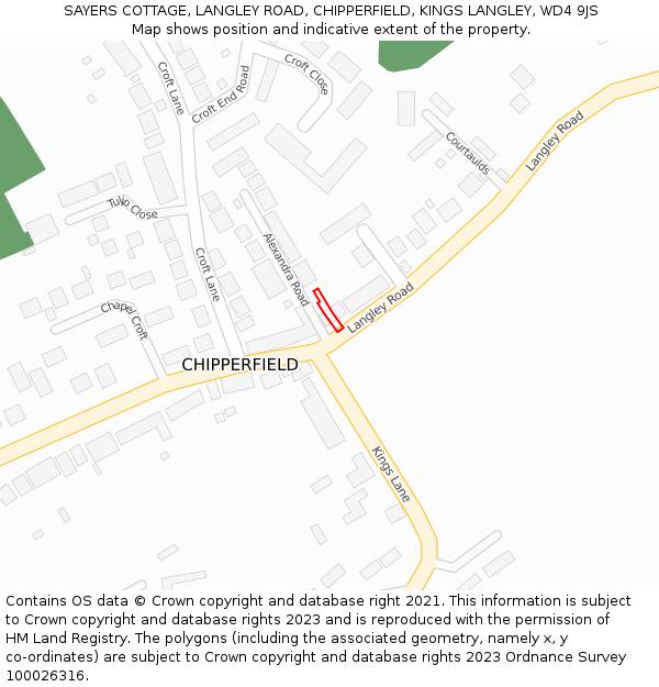 SAYERS COTTAGE, LANGLEY ROAD, CHIPPERFIELD, KINGS LANGLEY, WD4 9JS: Location map and indicative extent of plot