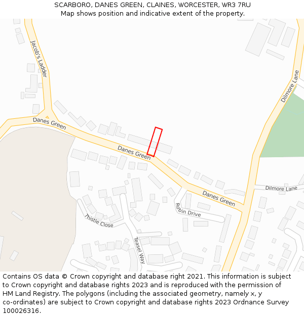 SCARBORO, DANES GREEN, CLAINES, WORCESTER, WR3 7RU: Location map and indicative extent of plot