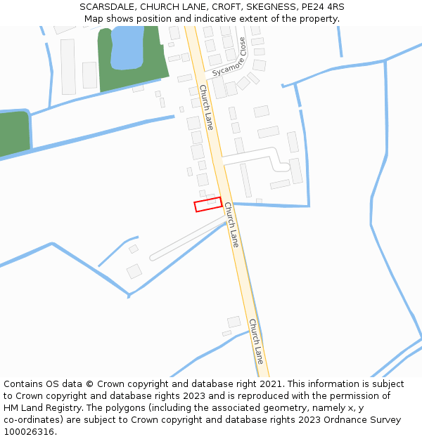 SCARSDALE, CHURCH LANE, CROFT, SKEGNESS, PE24 4RS: Location map and indicative extent of plot