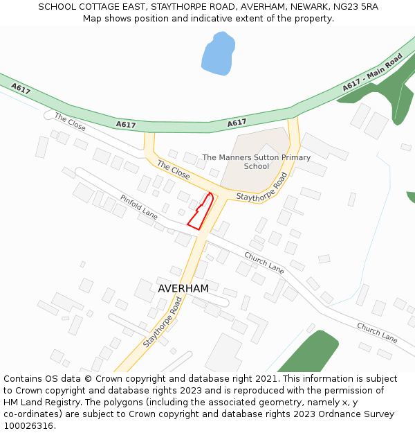 SCHOOL COTTAGE EAST, STAYTHORPE ROAD, AVERHAM, NEWARK, NG23 5RA: Location map and indicative extent of plot