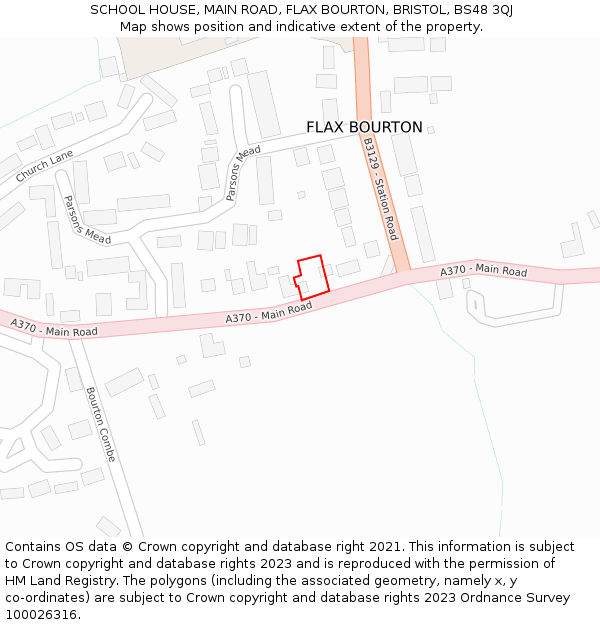 SCHOOL HOUSE, MAIN ROAD, FLAX BOURTON, BRISTOL, BS48 3QJ: Location map and indicative extent of plot