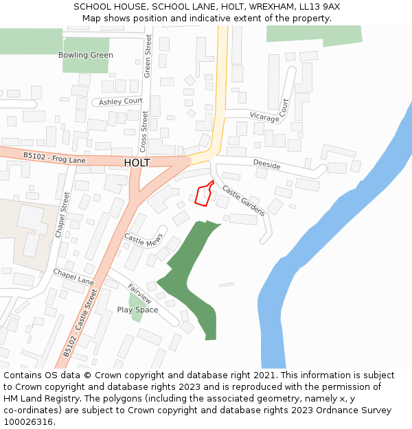 SCHOOL HOUSE, SCHOOL LANE, HOLT, WREXHAM, LL13 9AX: Location map and indicative extent of plot