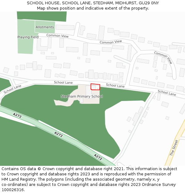 SCHOOL HOUSE, SCHOOL LANE, STEDHAM, MIDHURST, GU29 0NY: Location map and indicative extent of plot