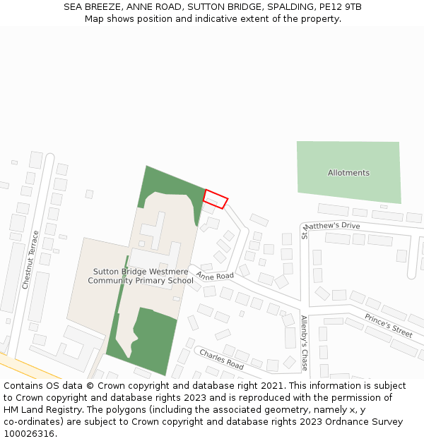 SEA BREEZE, ANNE ROAD, SUTTON BRIDGE, SPALDING, PE12 9TB: Location map and indicative extent of plot