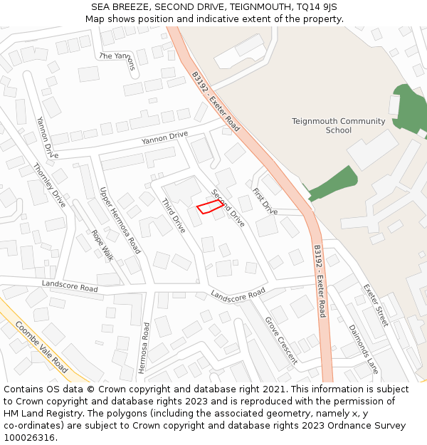 SEA BREEZE, SECOND DRIVE, TEIGNMOUTH, TQ14 9JS: Location map and indicative extent of plot