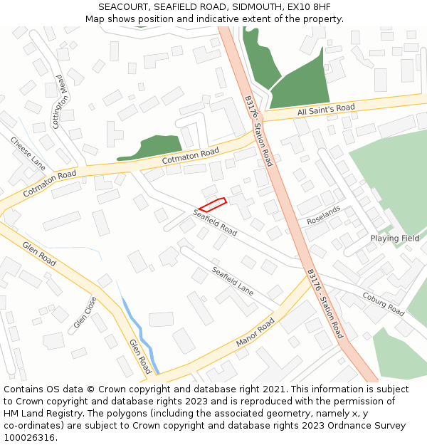 SEACOURT, SEAFIELD ROAD, SIDMOUTH, EX10 8HF: Location map and indicative extent of plot