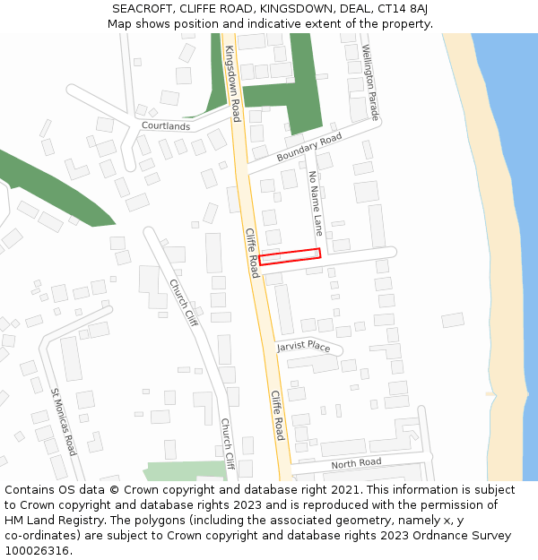 SEACROFT, CLIFFE ROAD, KINGSDOWN, DEAL, CT14 8AJ: Location map and indicative extent of plot