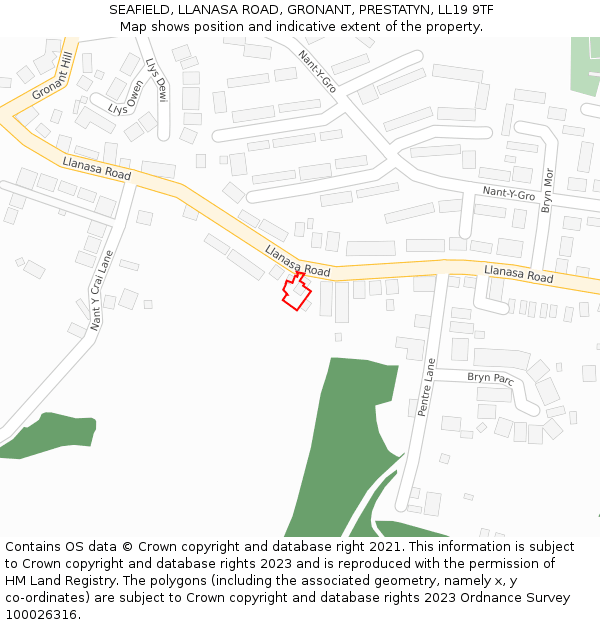 SEAFIELD, LLANASA ROAD, GRONANT, PRESTATYN, LL19 9TF: Location map and indicative extent of plot