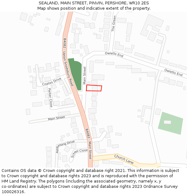 SEALAND, MAIN STREET, PINVIN, PERSHORE, WR10 2ES: Location map and indicative extent of plot