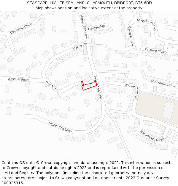 SEASCAPE, HIGHER SEA LANE, CHARMOUTH, BRIDPORT, DT6 6BD: Location map and indicative extent of plot