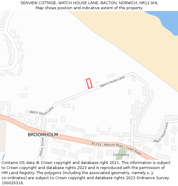 SEAVIEW COTTAGE, WATCH HOUSE LANE, BACTON, NORWICH, NR12 0HL: Location map and indicative extent of plot