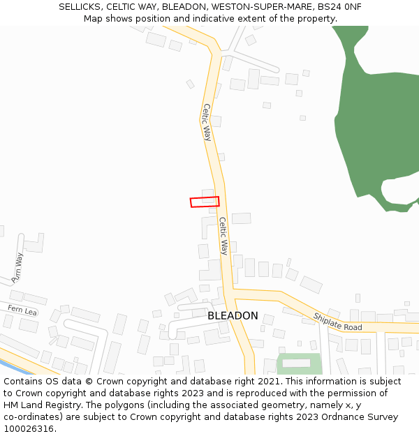 SELLICKS, CELTIC WAY, BLEADON, WESTON-SUPER-MARE, BS24 0NF: Location map and indicative extent of plot