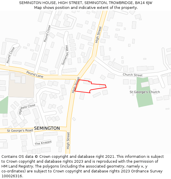 SEMINGTON HOUSE, HIGH STREET, SEMINGTON, TROWBRIDGE, BA14 6JW: Location map and indicative extent of plot