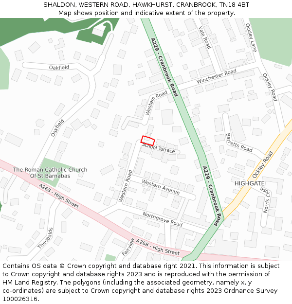 SHALDON, WESTERN ROAD, HAWKHURST, CRANBROOK, TN18 4BT: Location map and indicative extent of plot