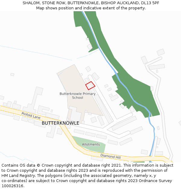 SHALOM, STONE ROW, BUTTERKNOWLE, BISHOP AUCKLAND, DL13 5PF: Location map and indicative extent of plot