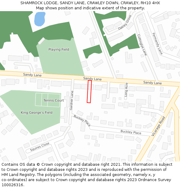 SHAMROCK LODGE, SANDY LANE, CRAWLEY DOWN, CRAWLEY, RH10 4HX: Location map and indicative extent of plot