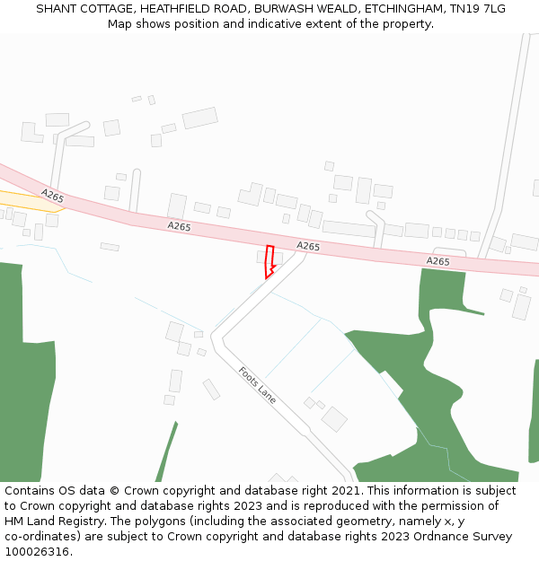 SHANT COTTAGE, HEATHFIELD ROAD, BURWASH WEALD, ETCHINGHAM, TN19 7LG: Location map and indicative extent of plot